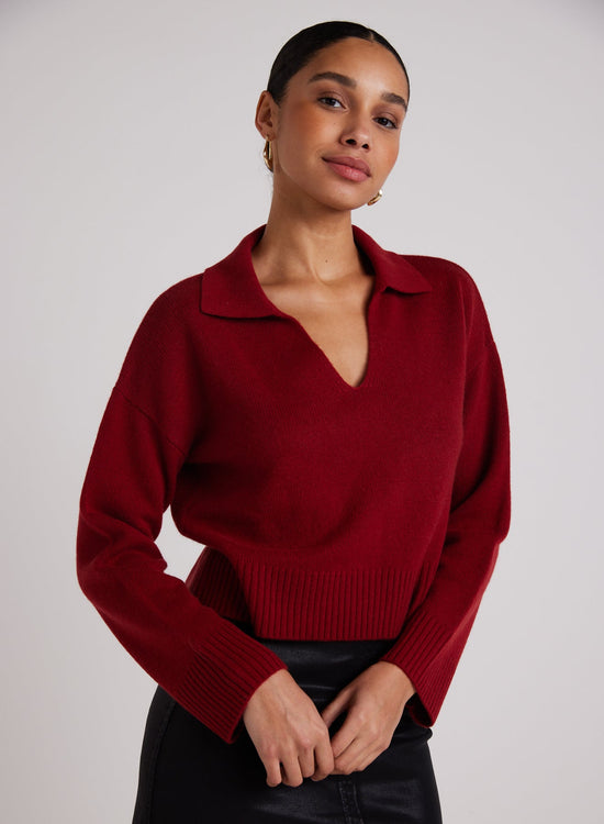 Bella DahlWool and Cashmere Blend Collared Sweater - Garnet RedSweaters & Jackets