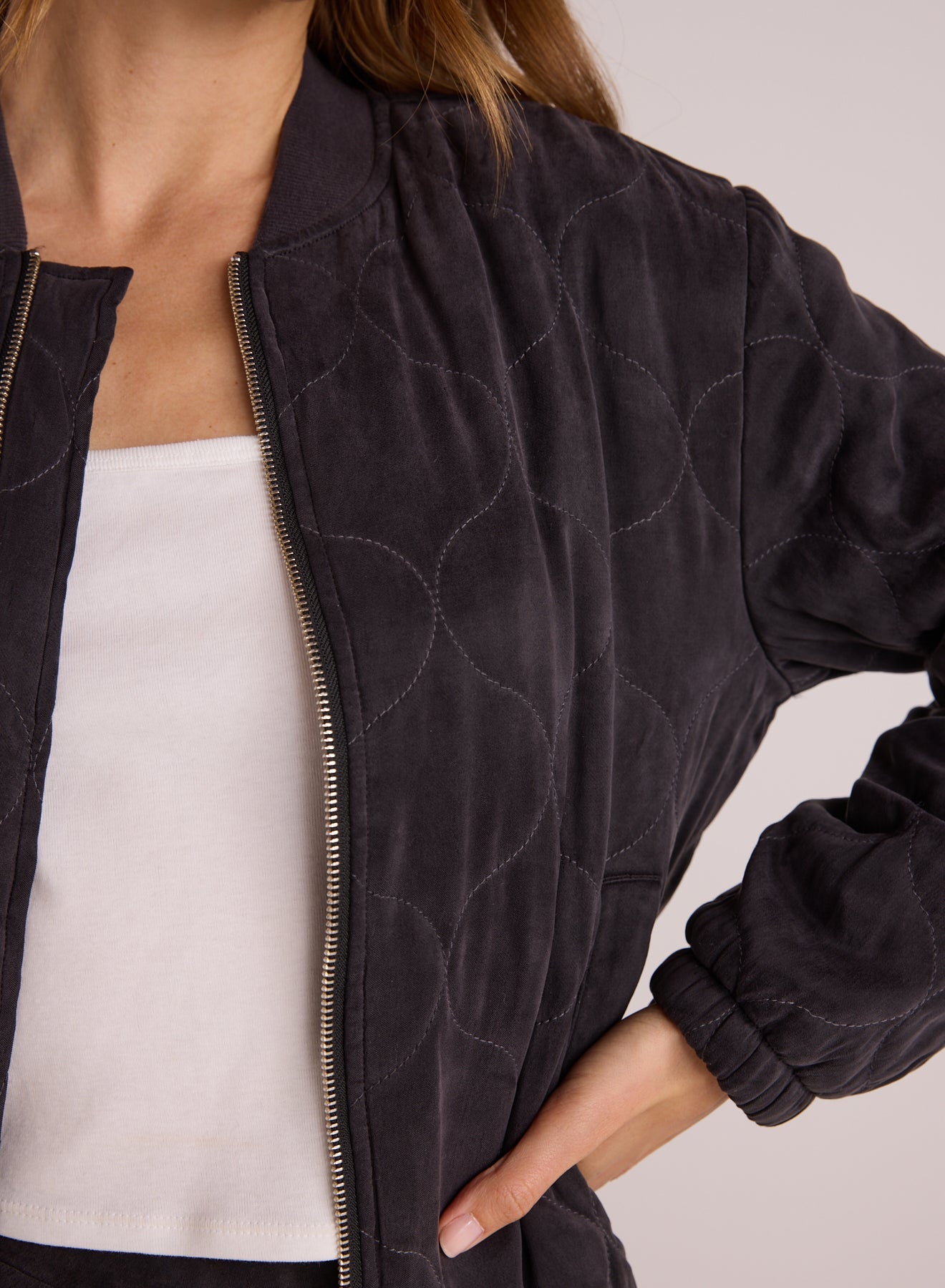 Bella Dahl Quilted Bomber Sweater Jacket Zip purchases Up