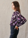 Bella DahlLong Sleeve Smocked Neck Pullover - Floral Plum PrintTops