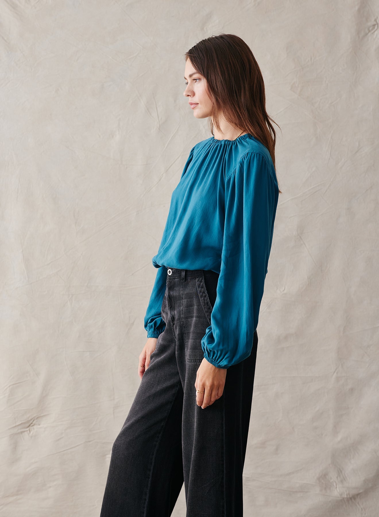 Bella DahlElastic Shirred Top - Teal OceanTops