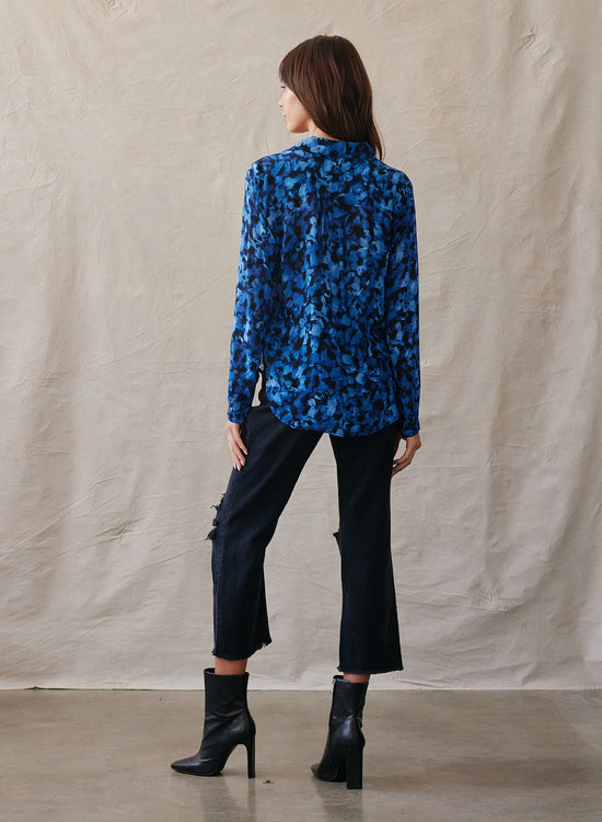 Bella DahlFull Button Down Hipster Shirt - Cobalt Floral PrintTops