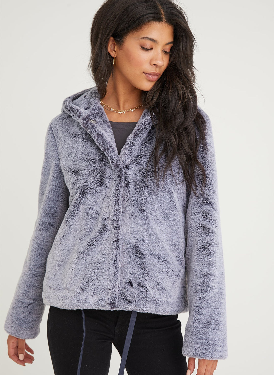 Hooded Jacket Navy Frost Faux Fur NAVY FROST FAUXFUR XS