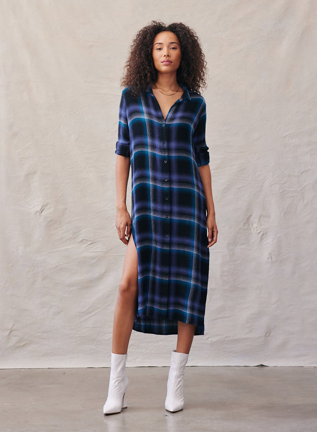 Duster Dress Teal Violet Plaid TEAL AND VIOLET PLAID M