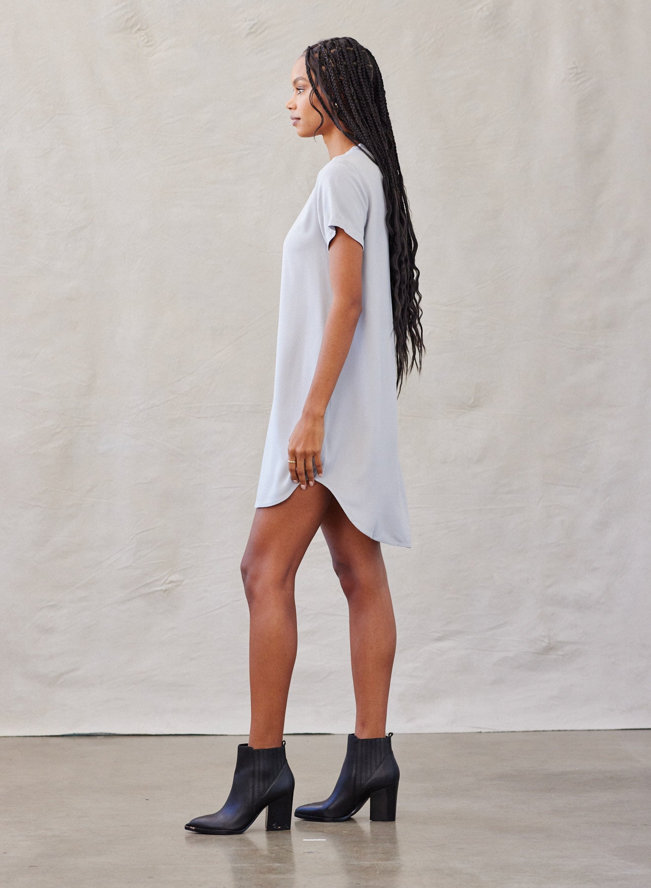 La Jolla V-Neck Tee Dress - Foggy Sky - Bella Dahl