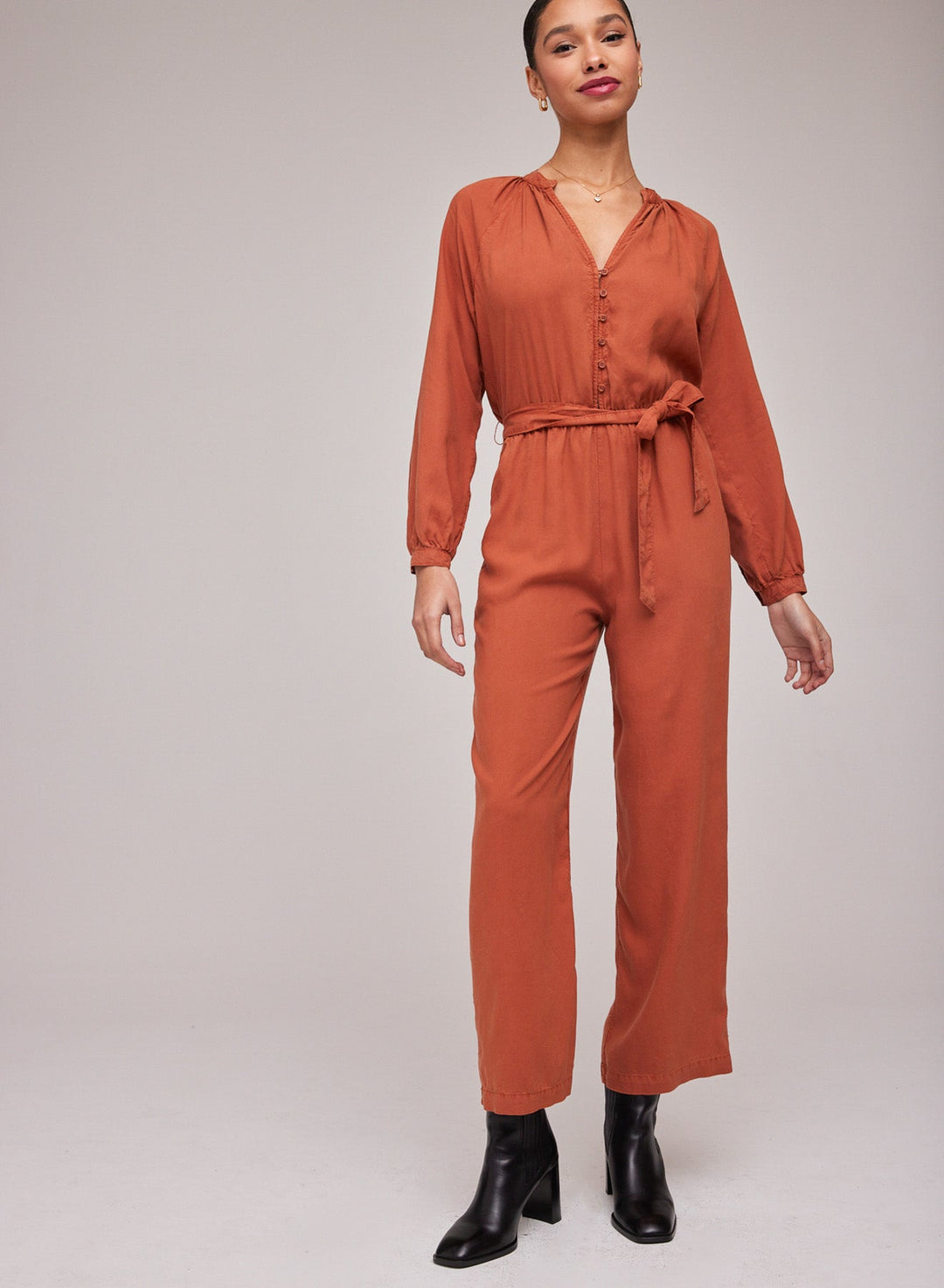 Button Front Raglan Jumpsuit Spiced Cinnamon SPICED CINNAMON S