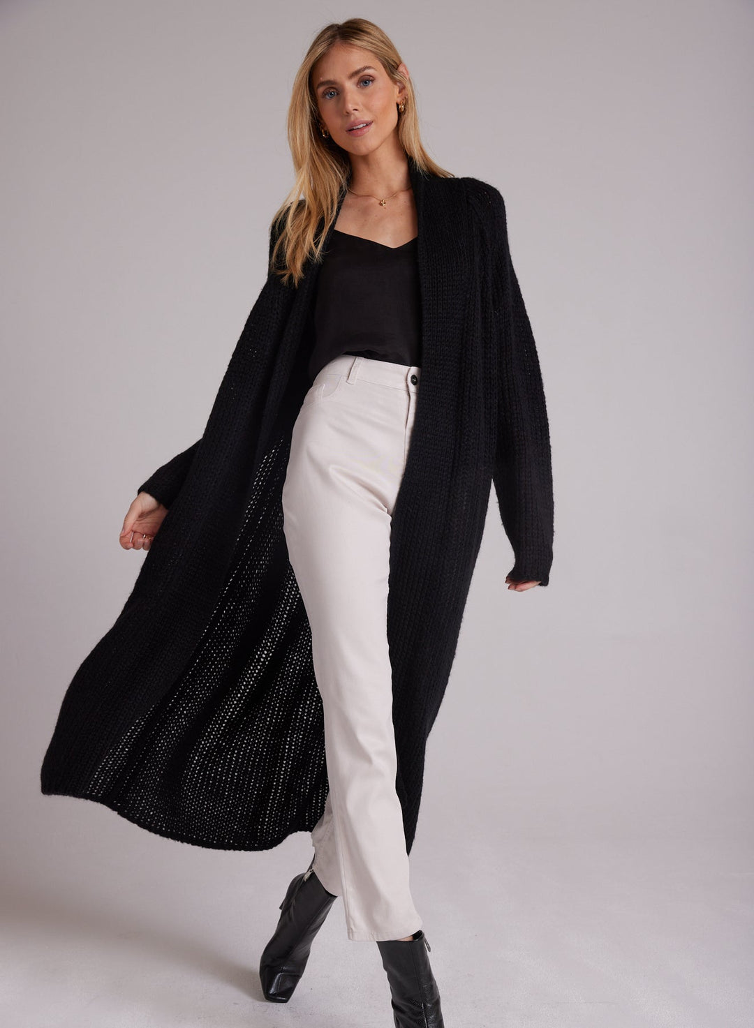 Cable Knit Duster Cardigan - Black - BLACK / XS