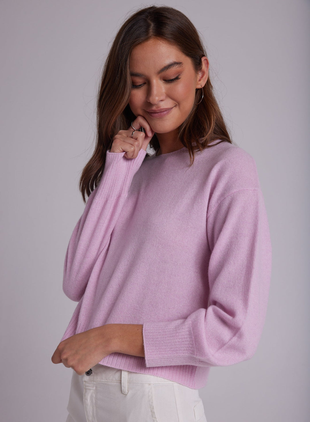 Cashmere Crew Neck Rib Pullover Frosted Rose FROSTED ROSE M