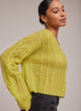 Bella DahlCropped Oversized V-Neck Cable Sweater - Golden ChartreuseSweaters & Jackets