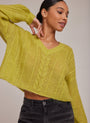 Bella DahlCropped Oversized V-Neck Cable Sweater - Golden ChartreuseSweaters & Jackets