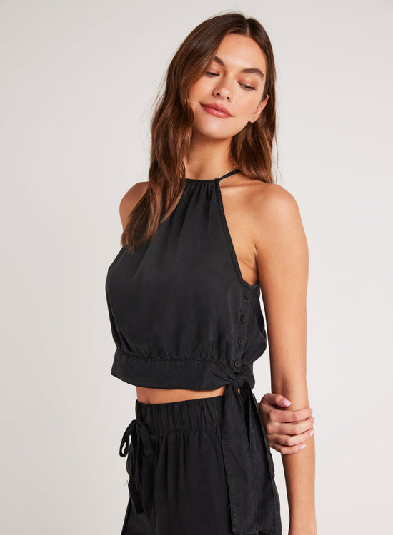 Bella DahlCropped Side Tie Halter - BlackTops