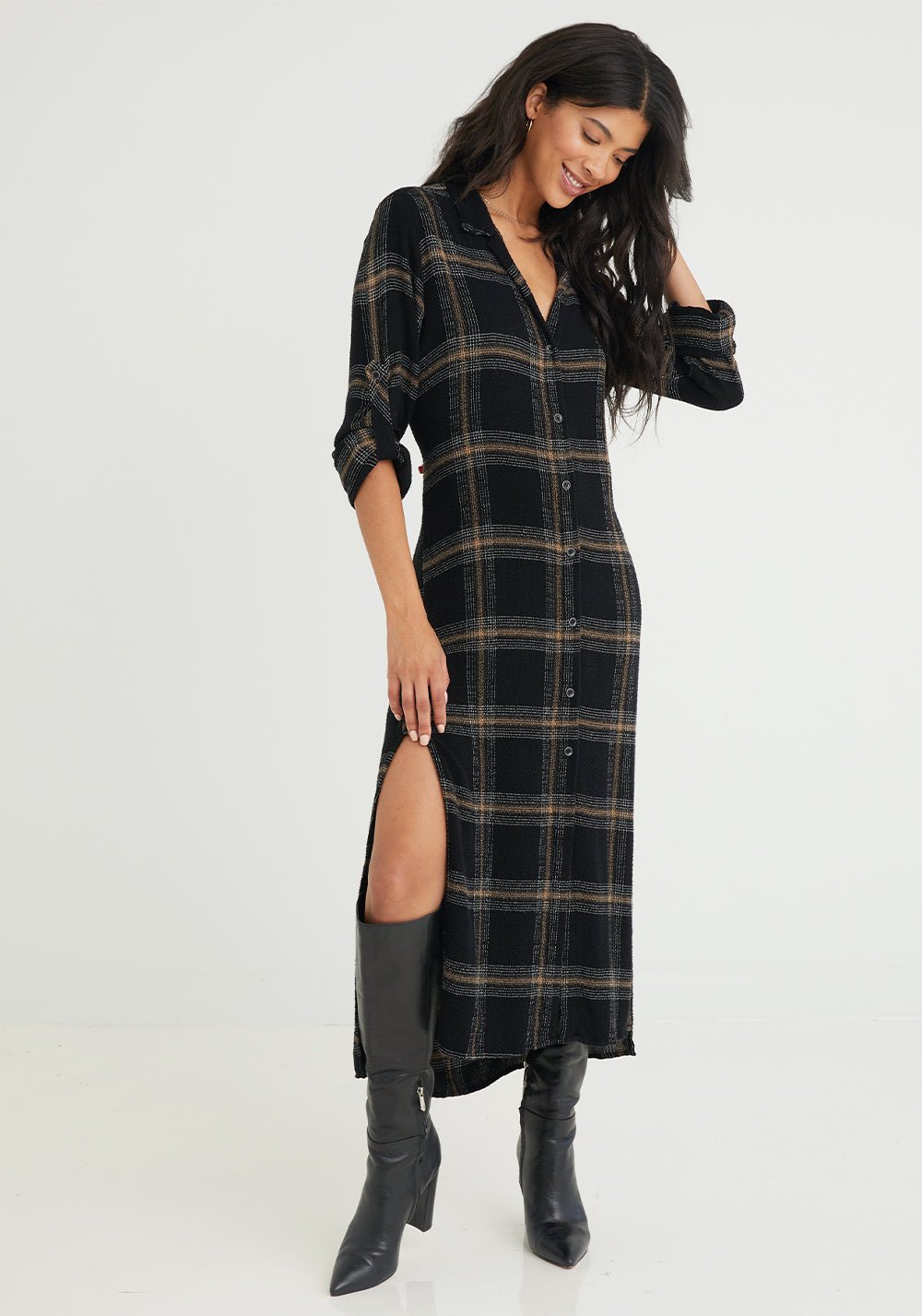 Bella DahlDuster Dress - Black Honey Plaidproduct