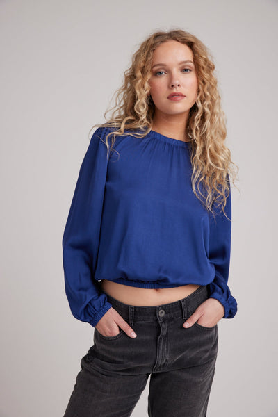 Satin Elastic Shirred Top Midnight Cobalt MIDNIGHT COBALT L