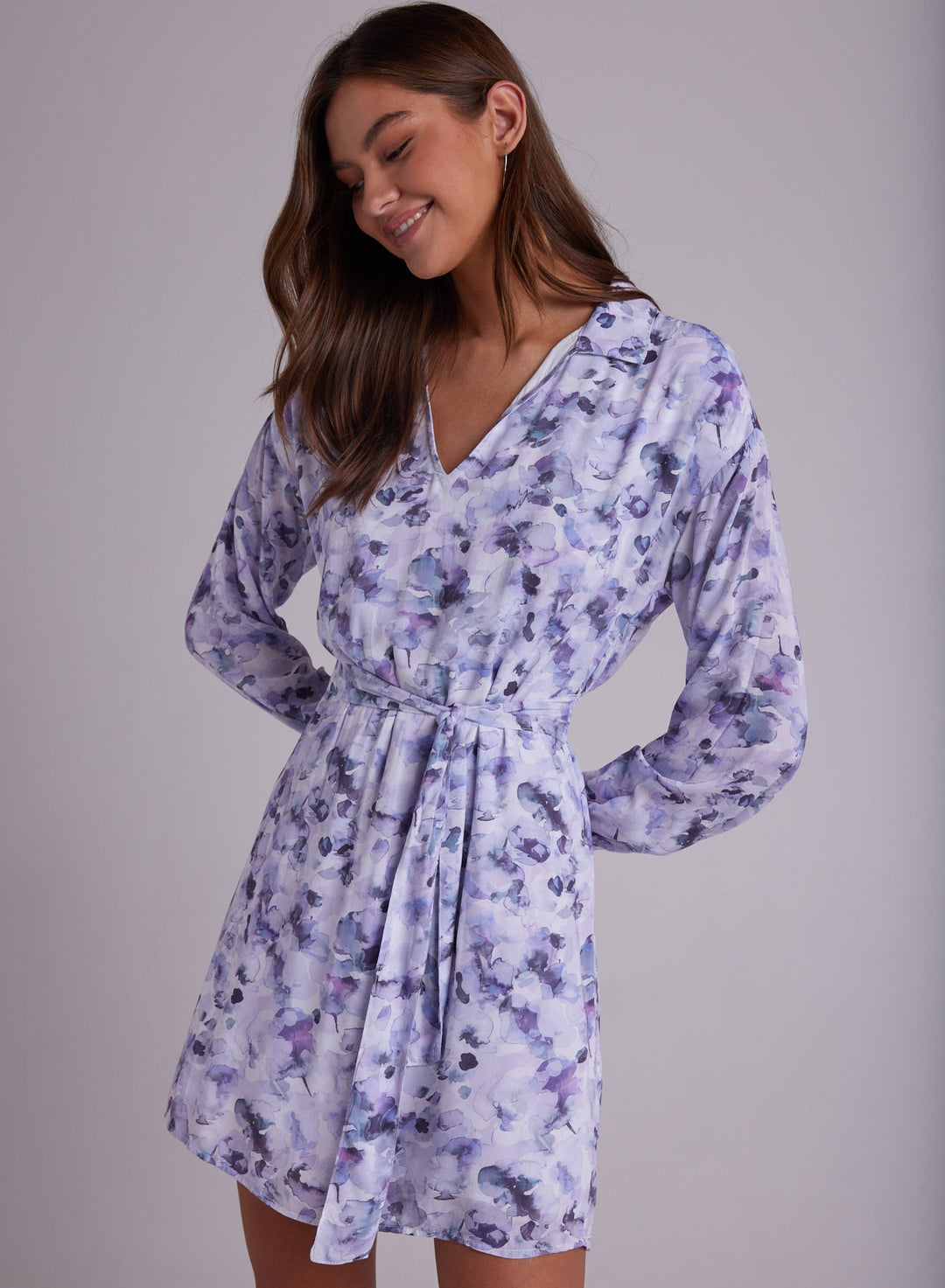 Elastic Waist Tunic Dress Lilac Floret Print Bella Dahl