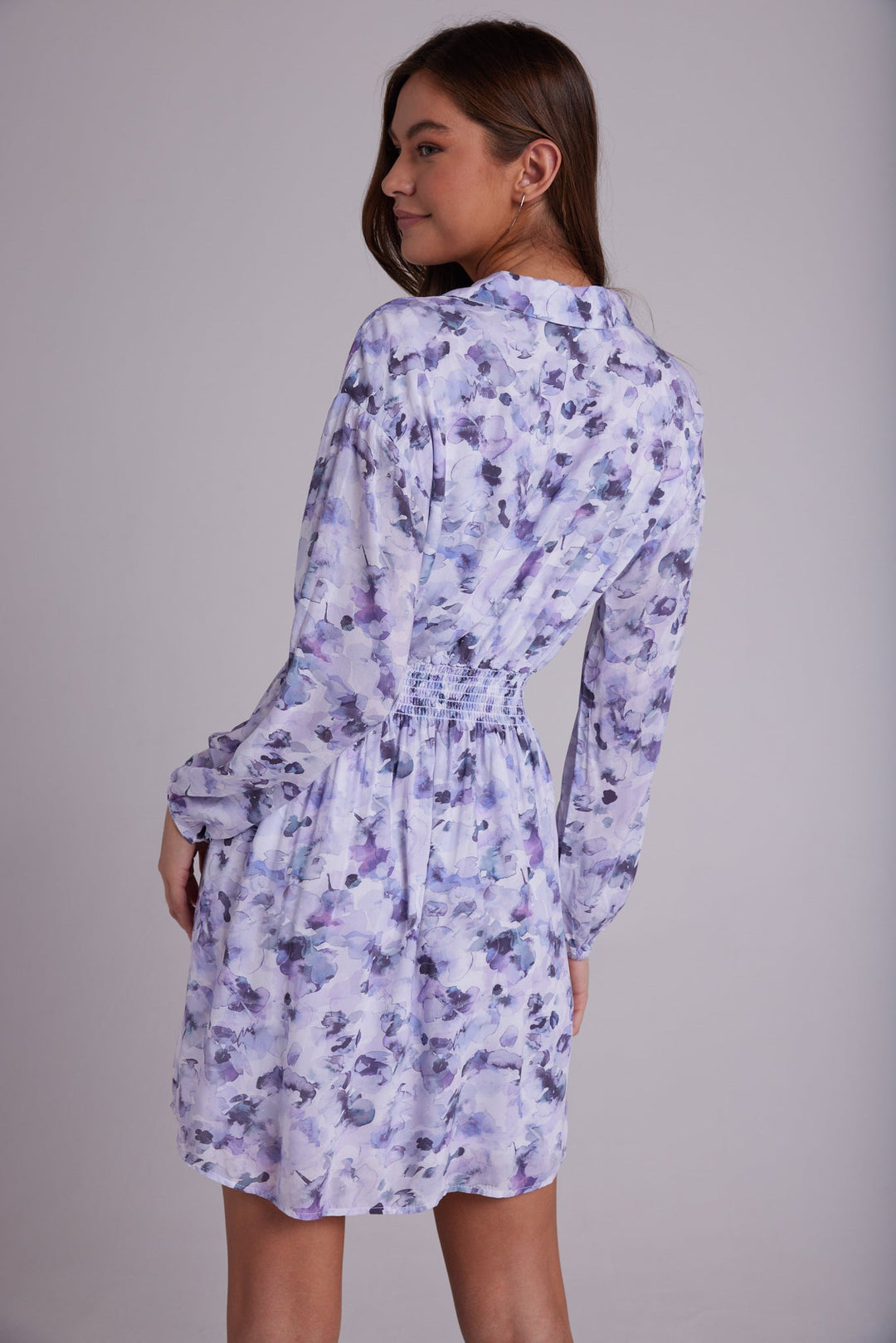 Elastic Waist Tunic Dress Lilac Floret Print Bella Dahl