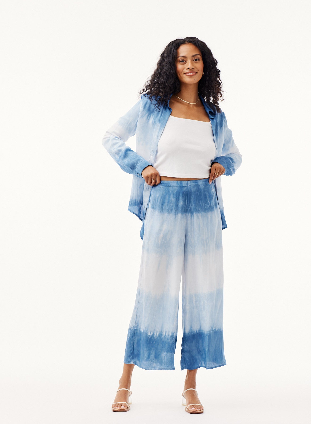 Bella DahlFlowy Tie-Dye Wide Leg Pants- Mykonos Stripe DyeBottoms