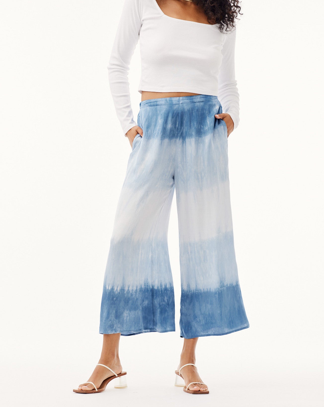 Bella DahlFlowy Tie-Dye Wide Leg Pants- Mykonos Stripe DyeBottoms