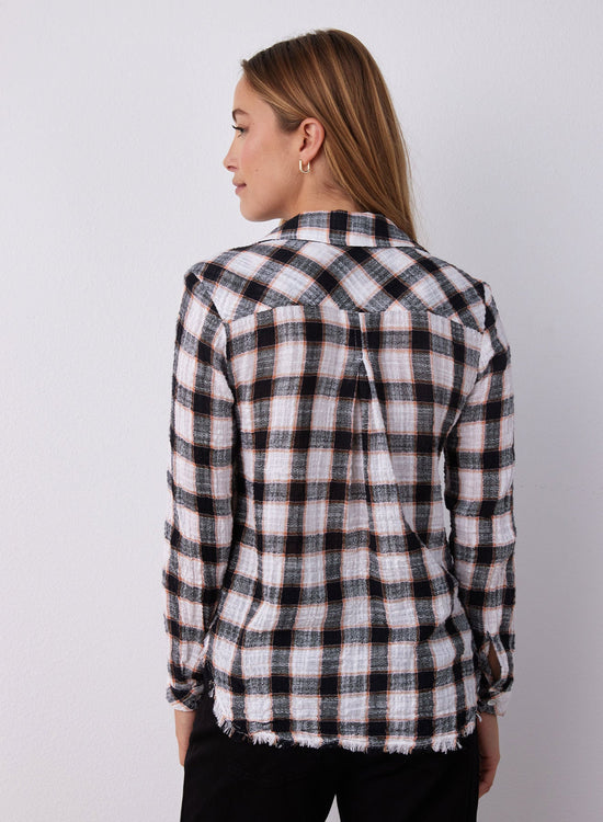 Bella DahlFrayed Hem Button Down - Black & White CheckTops