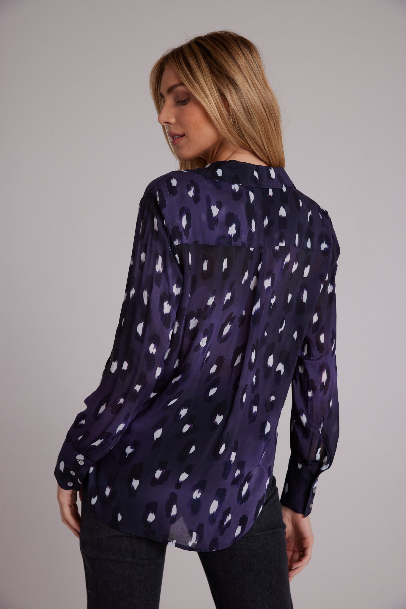 Bella DahlHidden Placket Button Down - Amethyst Spots PrintDresses