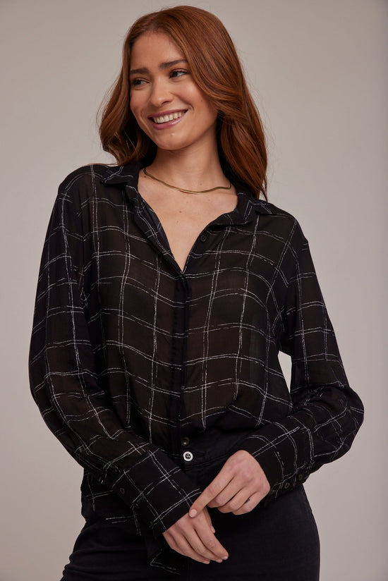 Bella DahlHidden Placket Button Down - Stippled Plaid PrintTops