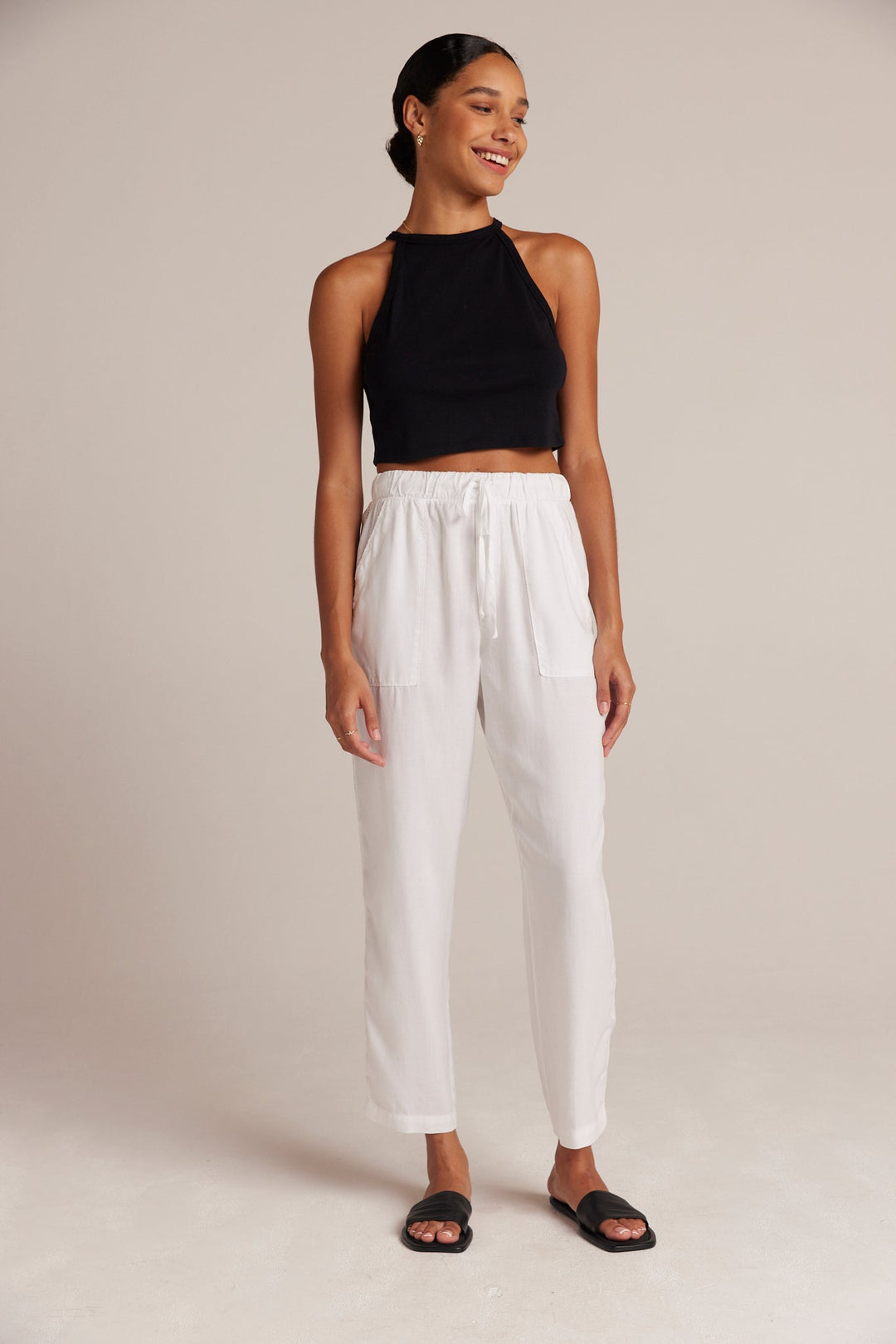 Ladder Trim Pocket Trouser - White - WHITE / M