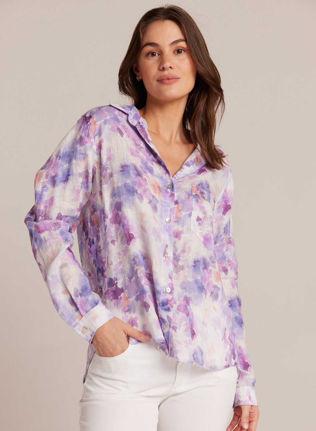 Linen Pocket Button Down Iris Floral Print IRIS FLORAL PRINT XS