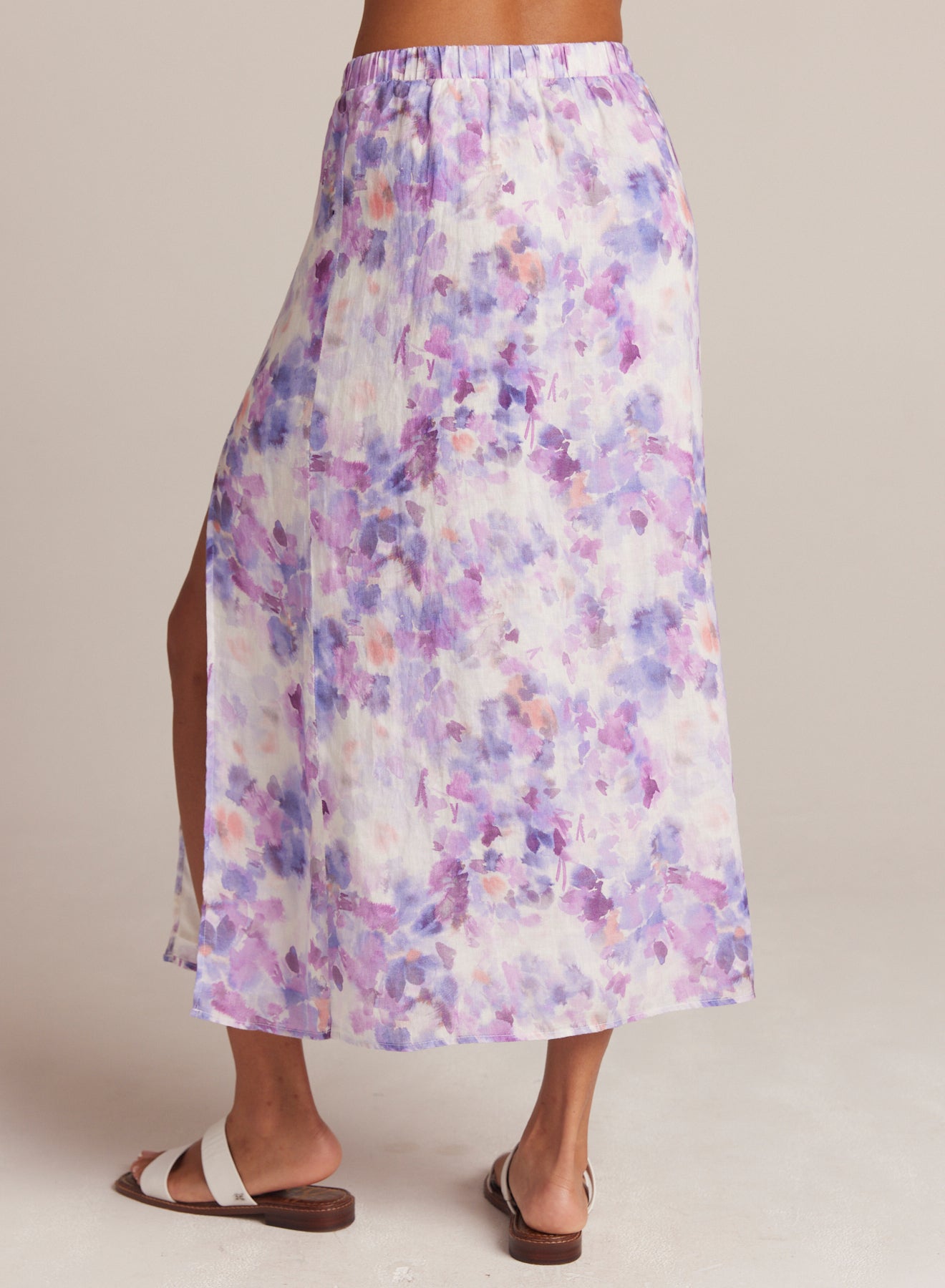 Linen Side Slit Maxi Skirt - Iris Floral Print