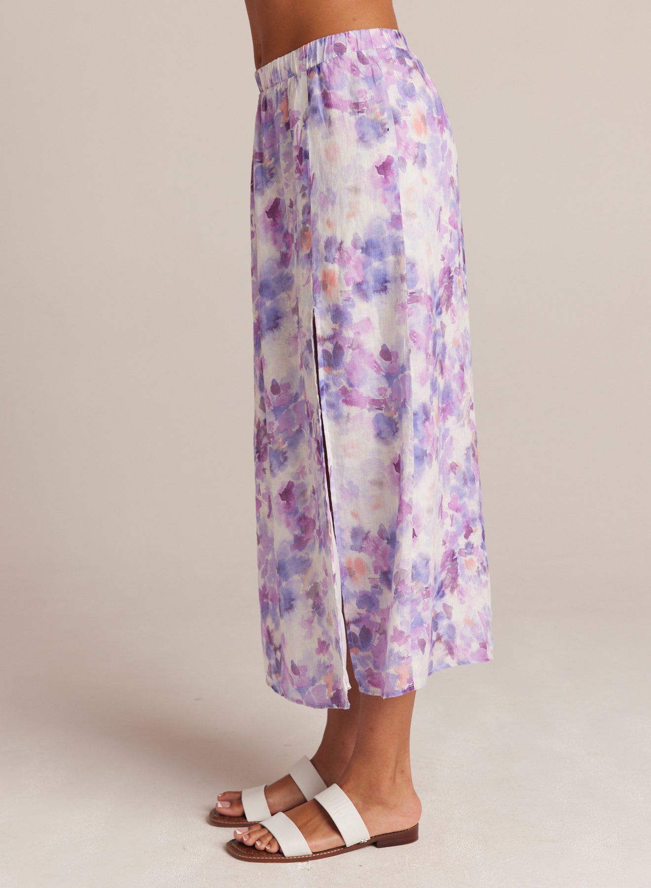 Linen Side Slit Maxi Skirt - Iris Floral Print