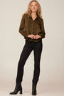 Bella DahlLong Sleeve Rounded Hem Button Down - Olive Snake PrintTops