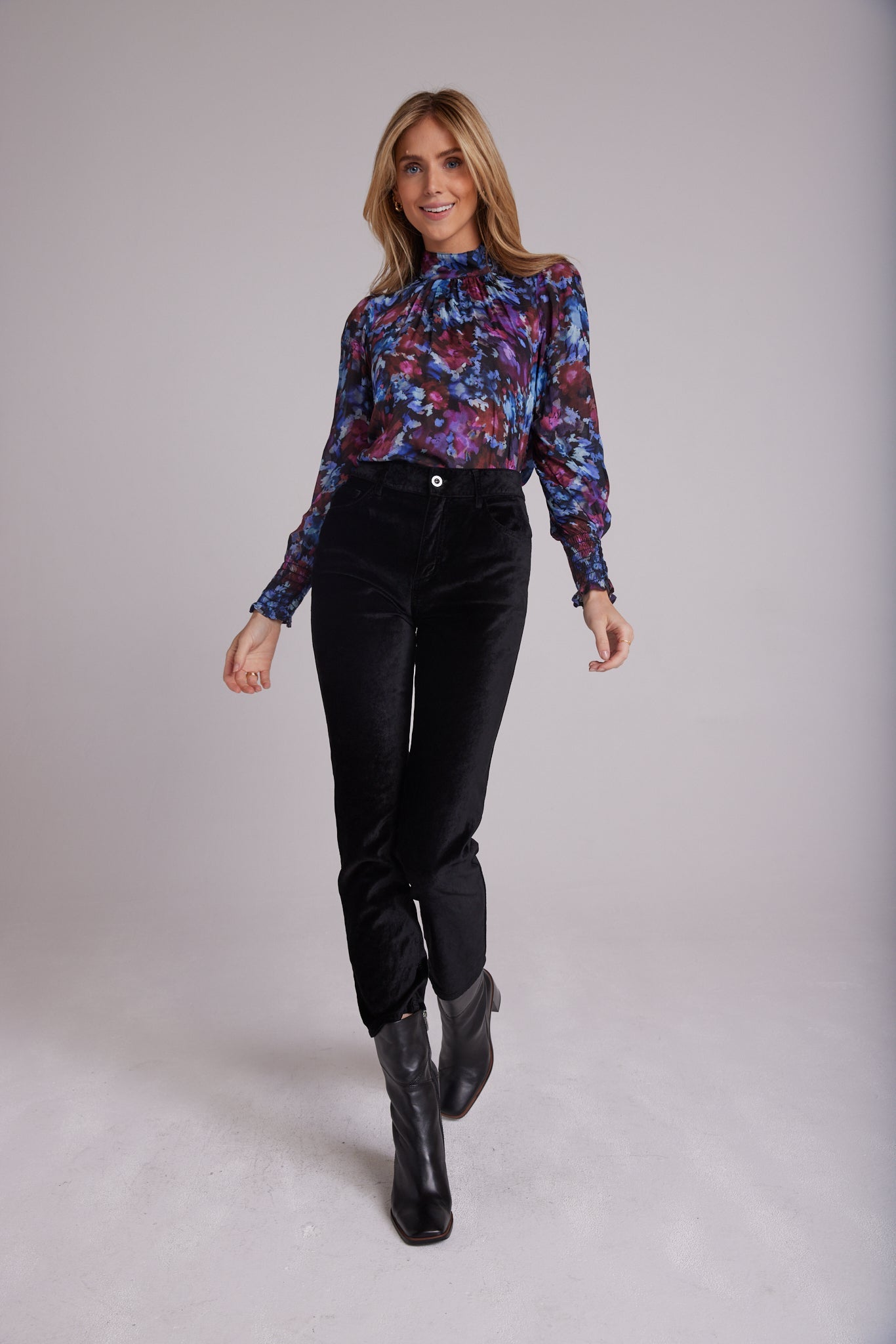 Bella DahlMock Neck Smocked Cuff Top - Midnight Bloom PrintTops