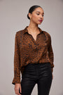 Bella DahlSatin Leopard Pleated Button Down Shirt -Gold Spots PrintTops