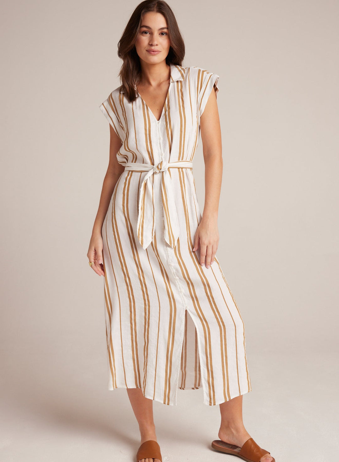 Short Sleeve Belted Dress Redwood Stripe REDWOOD STRIPE XS