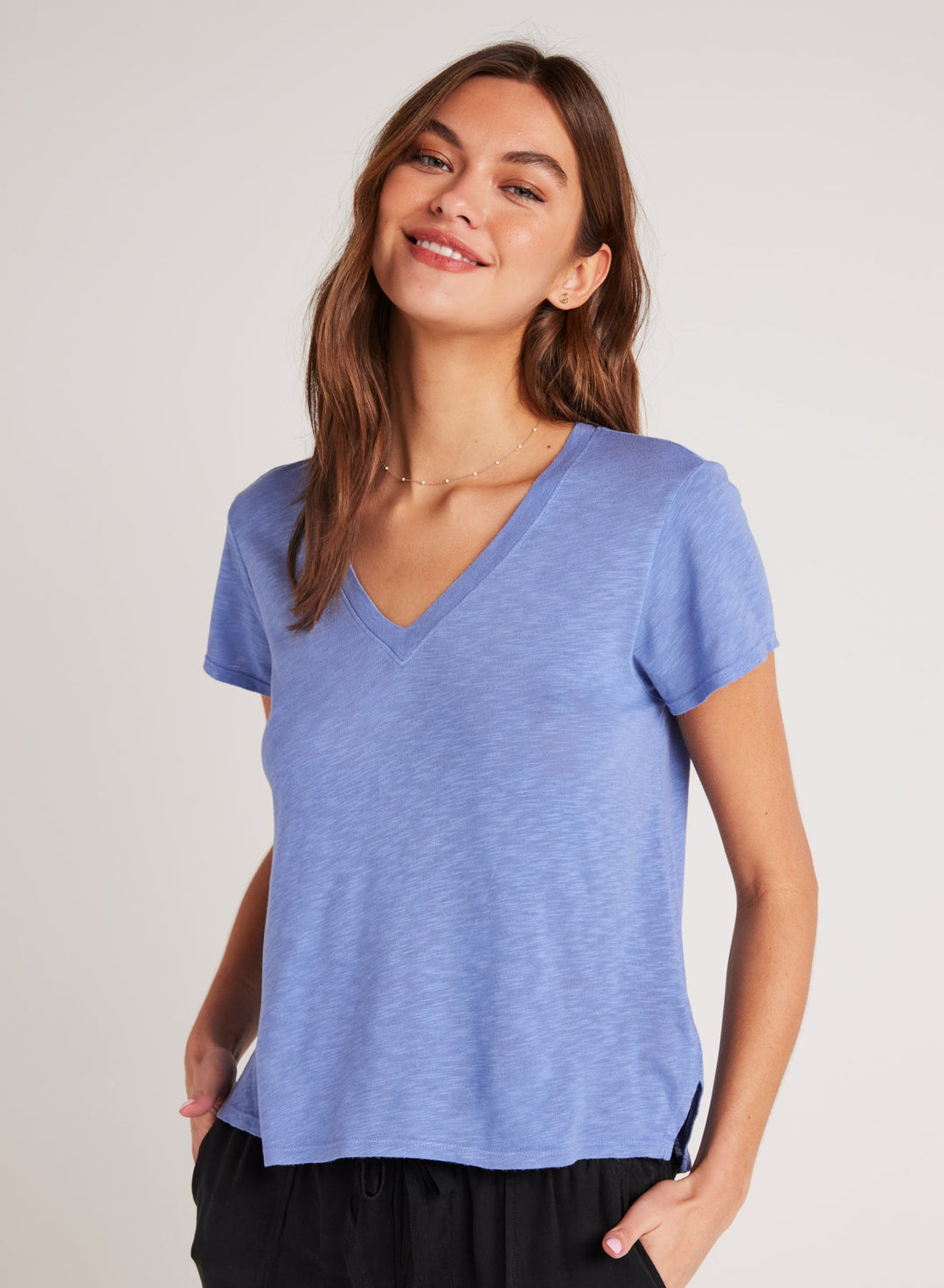 Side Slit V Neck Tee Peri Blue PERI BLUE L