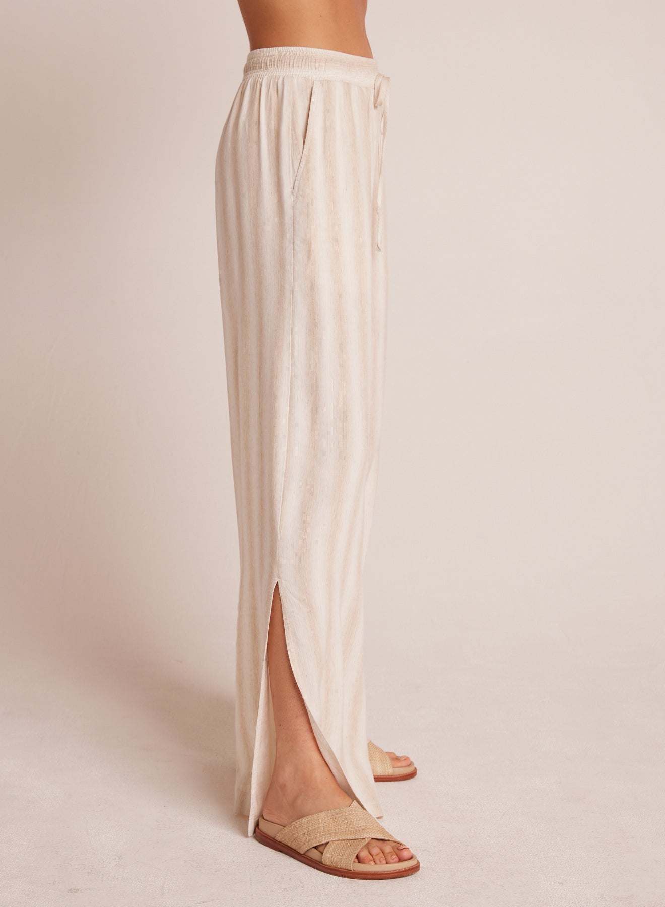 Side Slit Wide Leg Pant - Playa Sand Stripe