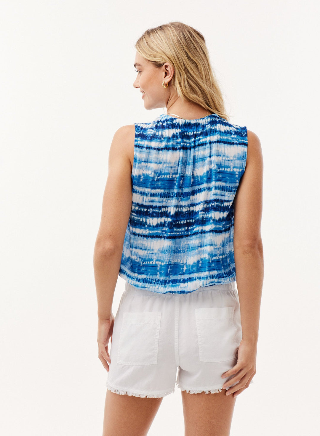 Smocked Neck Sleeveless Tank - Blue Shibori Print - Bella Dahl