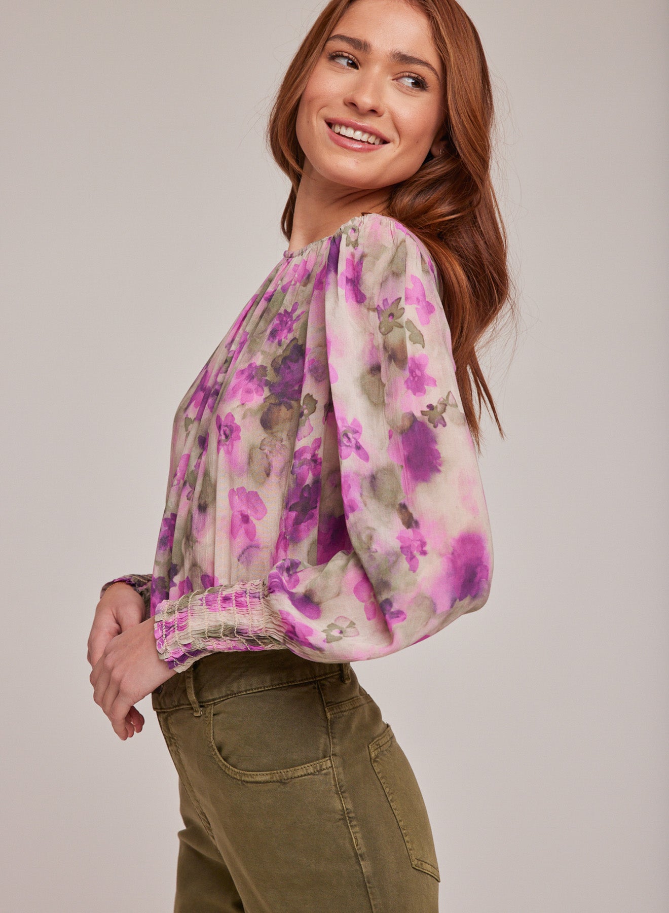 Bella DahlSmocked Sleeve Blouse - Floral Camo PrintTops