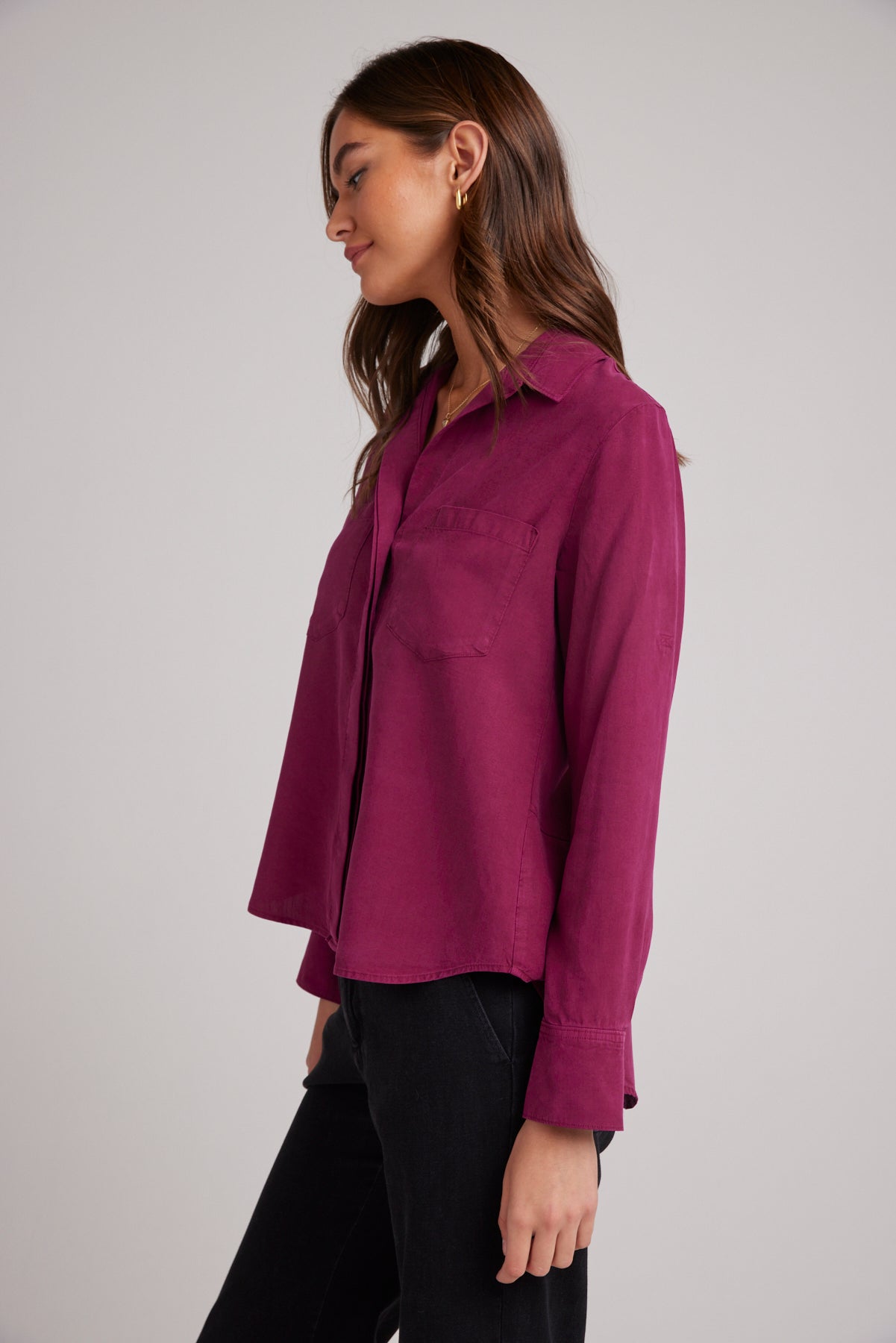 Bella DahlSplit Back Button Down - Dark MagentaTops