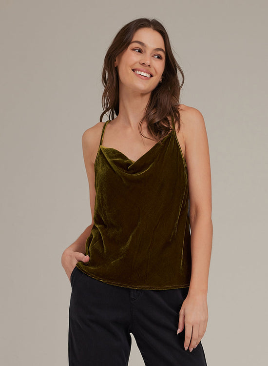 Bella DahlVelvet Cowl Neck Camisole - Olive GoldTops