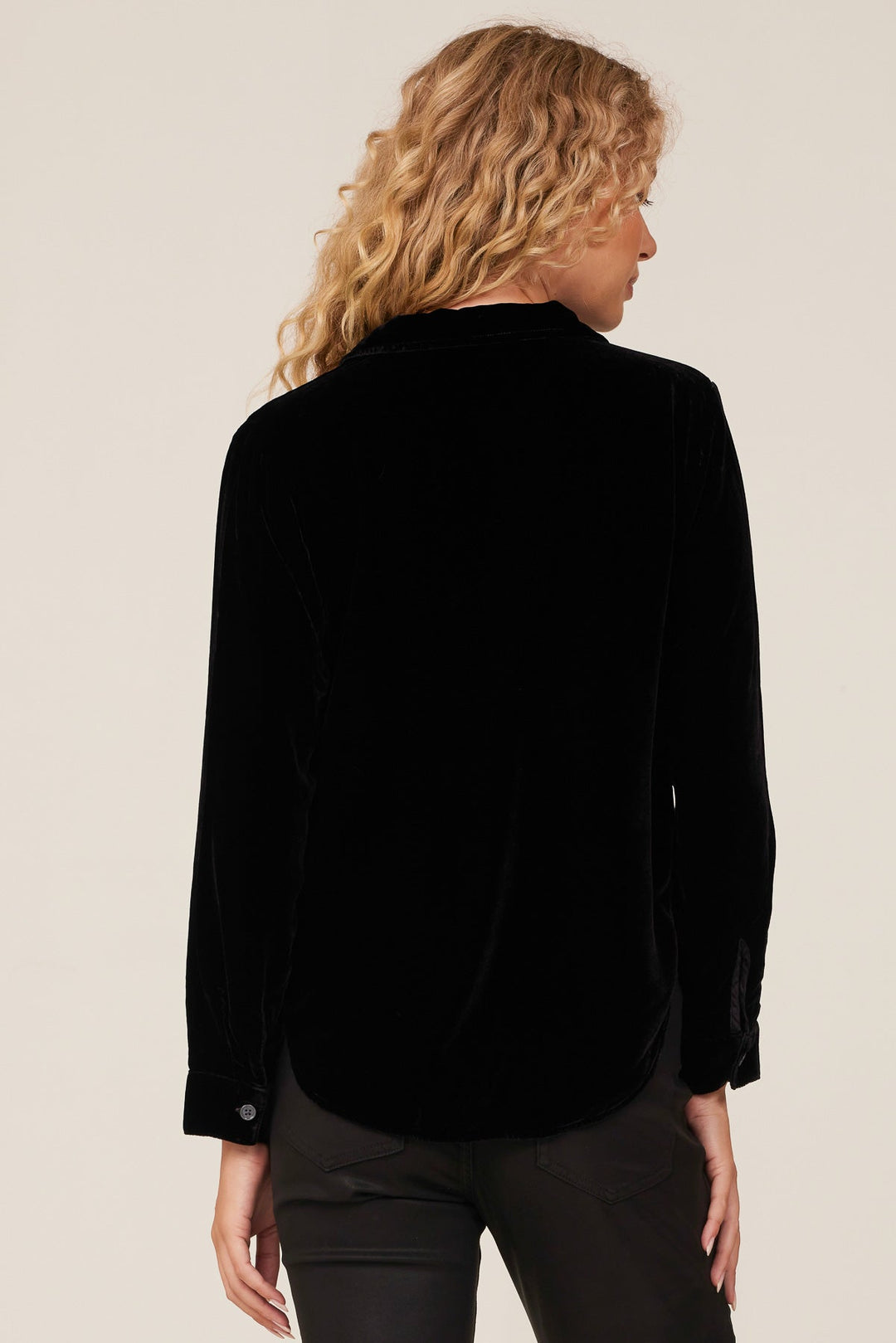 Velvet Long Sleeve Clean Shirt - Black - BLACK / XS